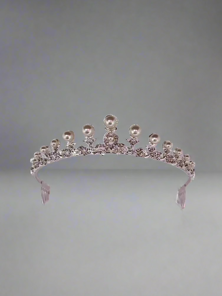 Calla Collection Tiara TR-868 Luxurious Pearl and Rhinestone Crown