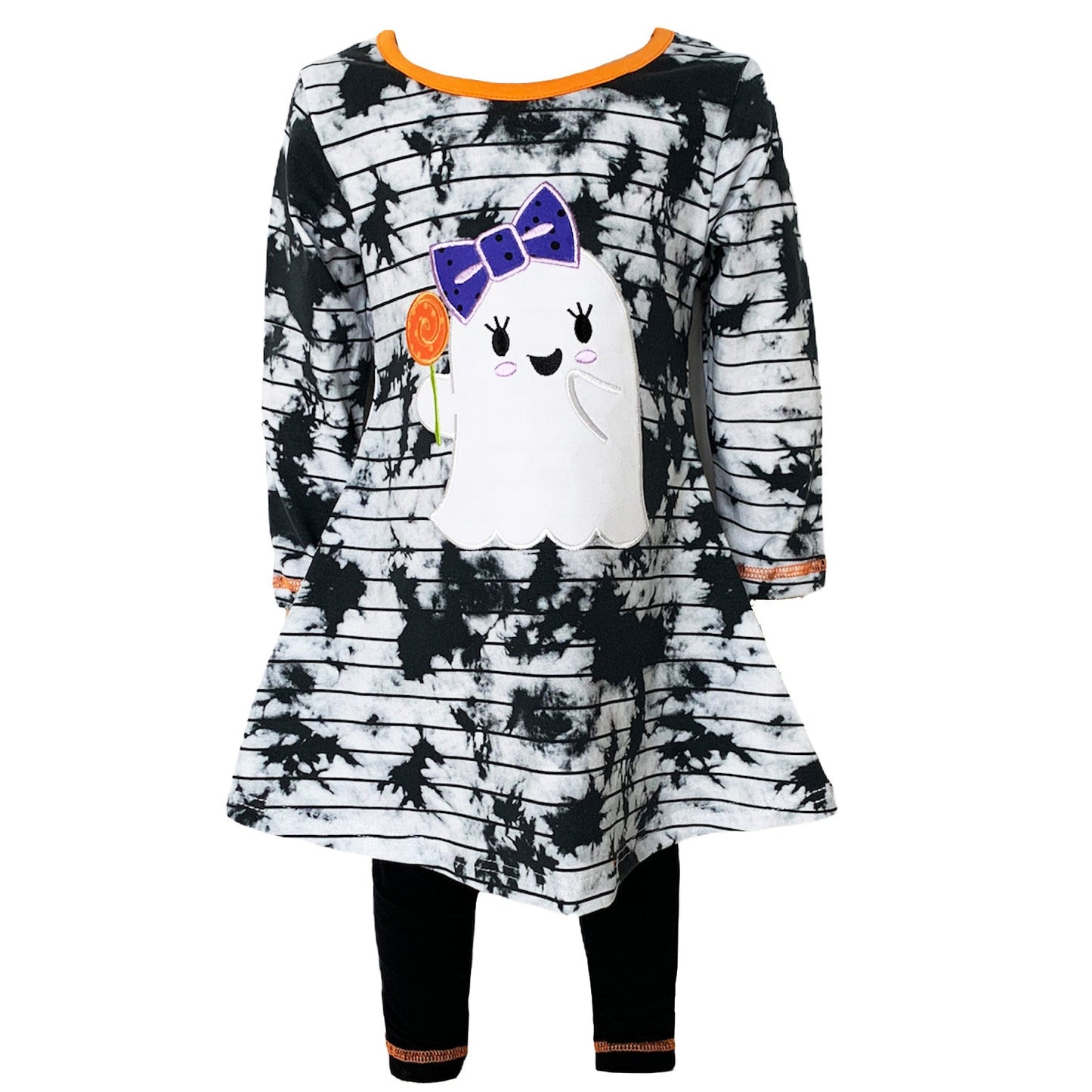 AnnLoren Girls Halloween Ghost Tie Dye Outfit Dress and Black Leggings