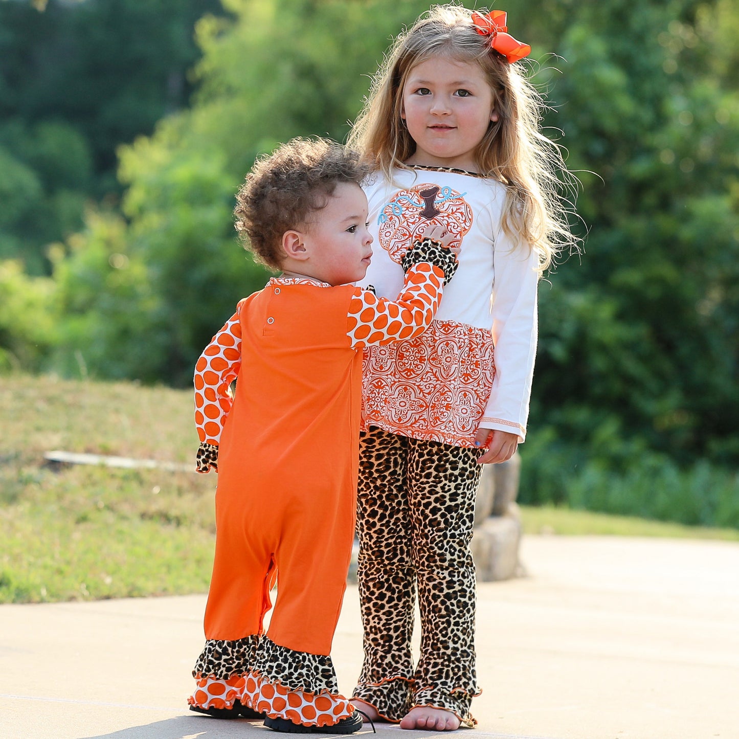 AnnLoren Baby Girls Orange Turkey Thanksgiving Autumn Holiday Cotton Romper