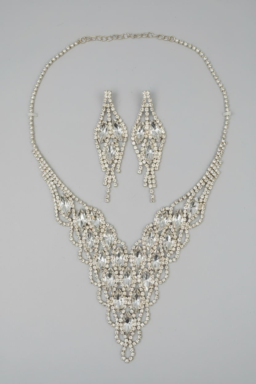 Calla Collection TR-22172 Big Rhinestone Glamour Statement Necklace Set