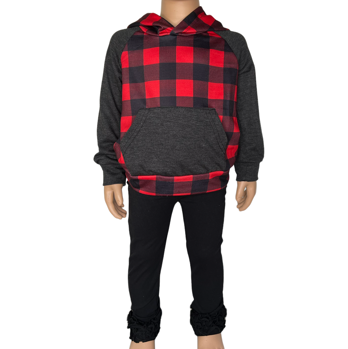 Unisex Red & Black Plaid Pullover Hoodie Jacket