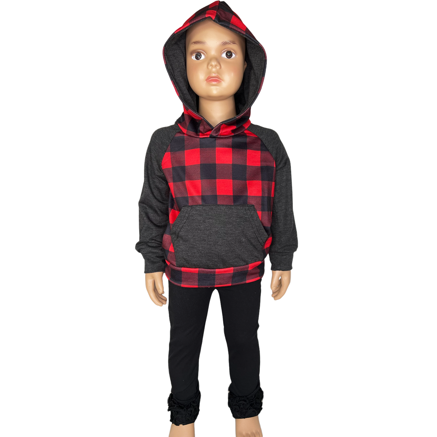 Unisex Red & Black Plaid Pullover Hoodie Jacket