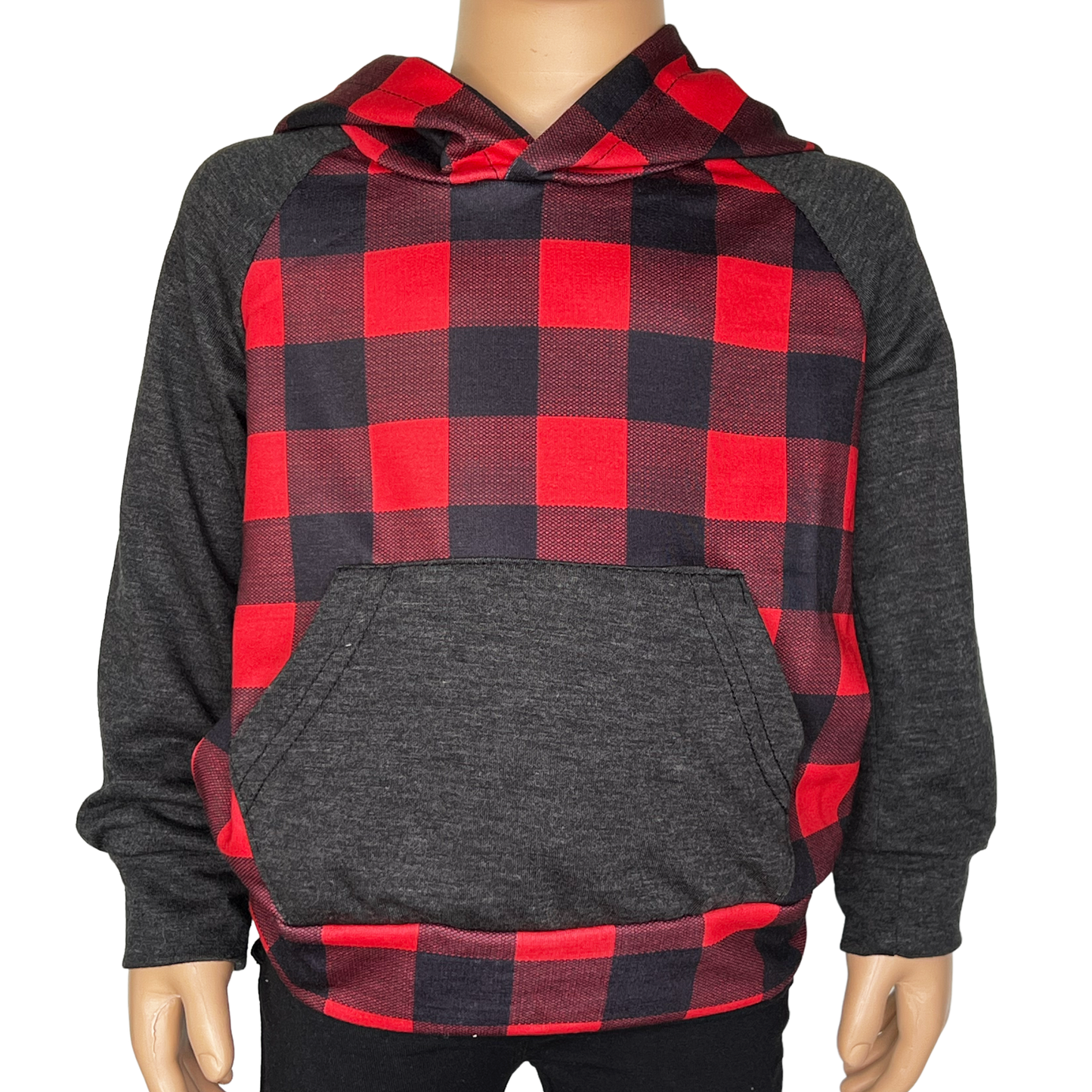Unisex Red & Black Plaid Pullover Hoodie Jacket