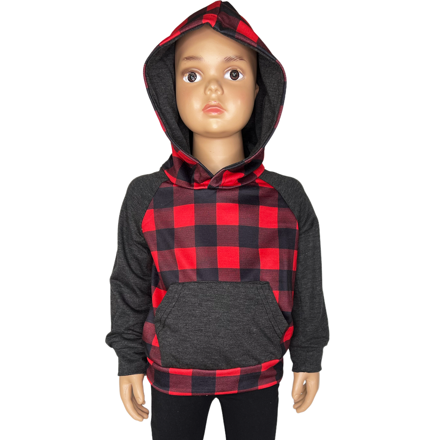 Unisex Red & Black Plaid Pullover Hoodie Jacket