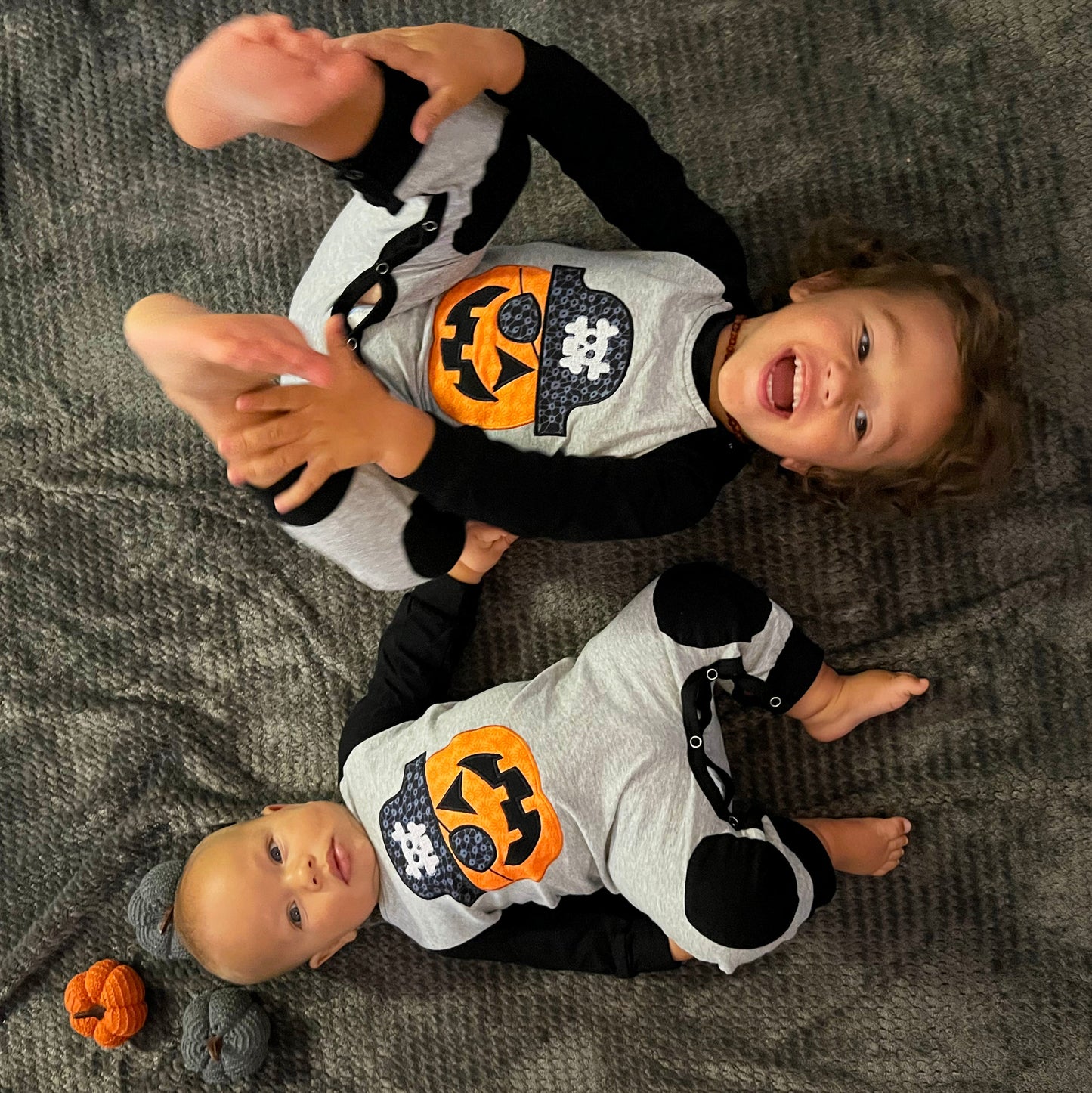 AnnLoren Halloween Pirate Jack O Lantern Long Sleeve Baby Toddler Boys Romper