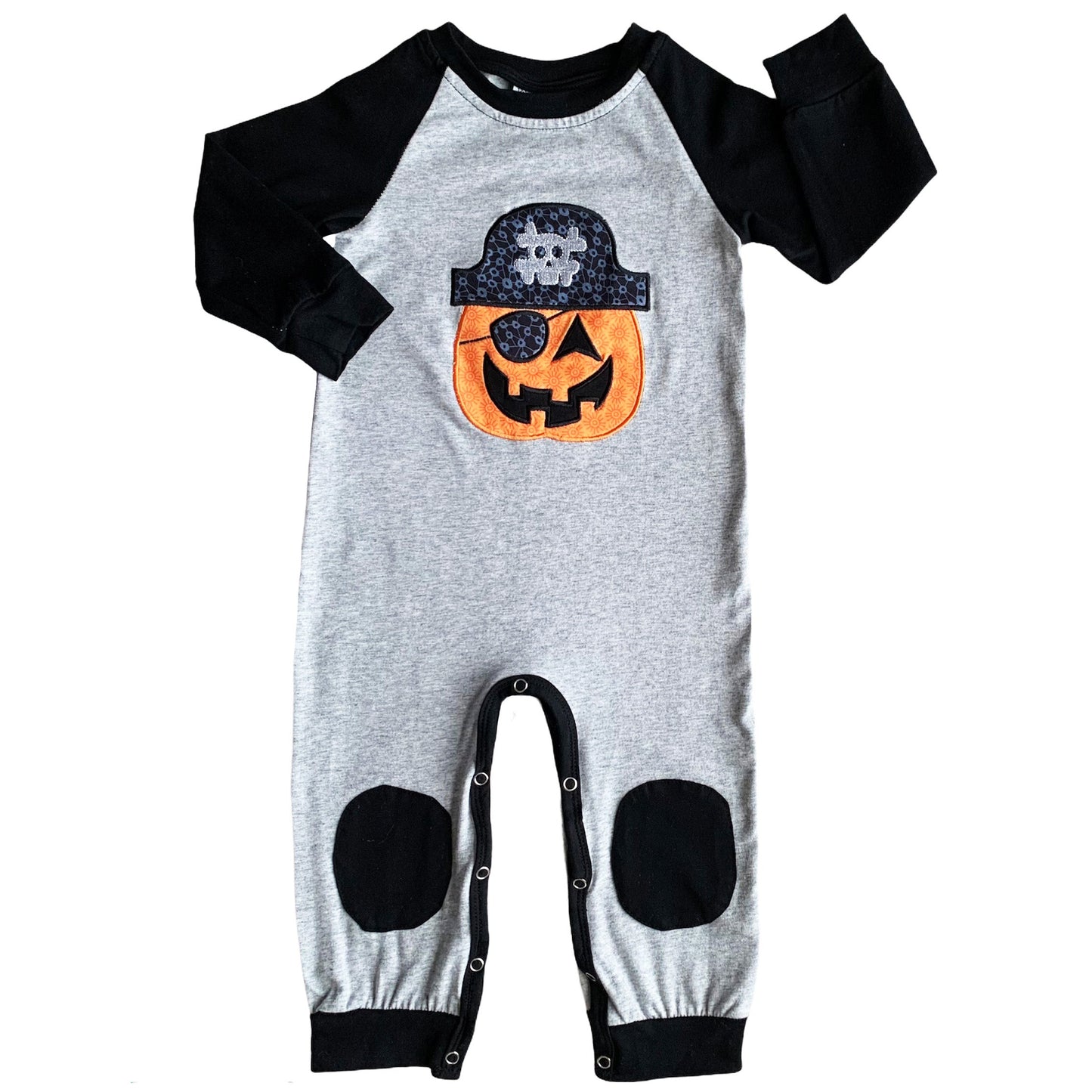 AnnLoren Halloween Pirate Jack O Lantern Long Sleeve Baby Toddler Boys Romper