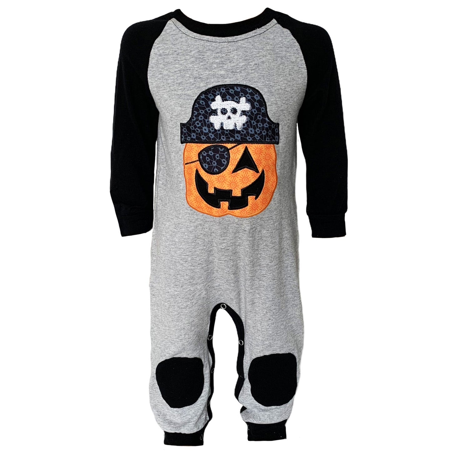 AnnLoren Halloween Pirate Jack O Lantern Long Sleeve Baby Toddler Boys Romper