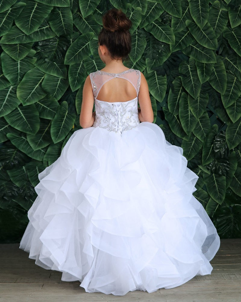 Voluminous floor-length ball gown skirt meticulously crafted from layers of high-density ice-white tulle on Calla Collection KY-218