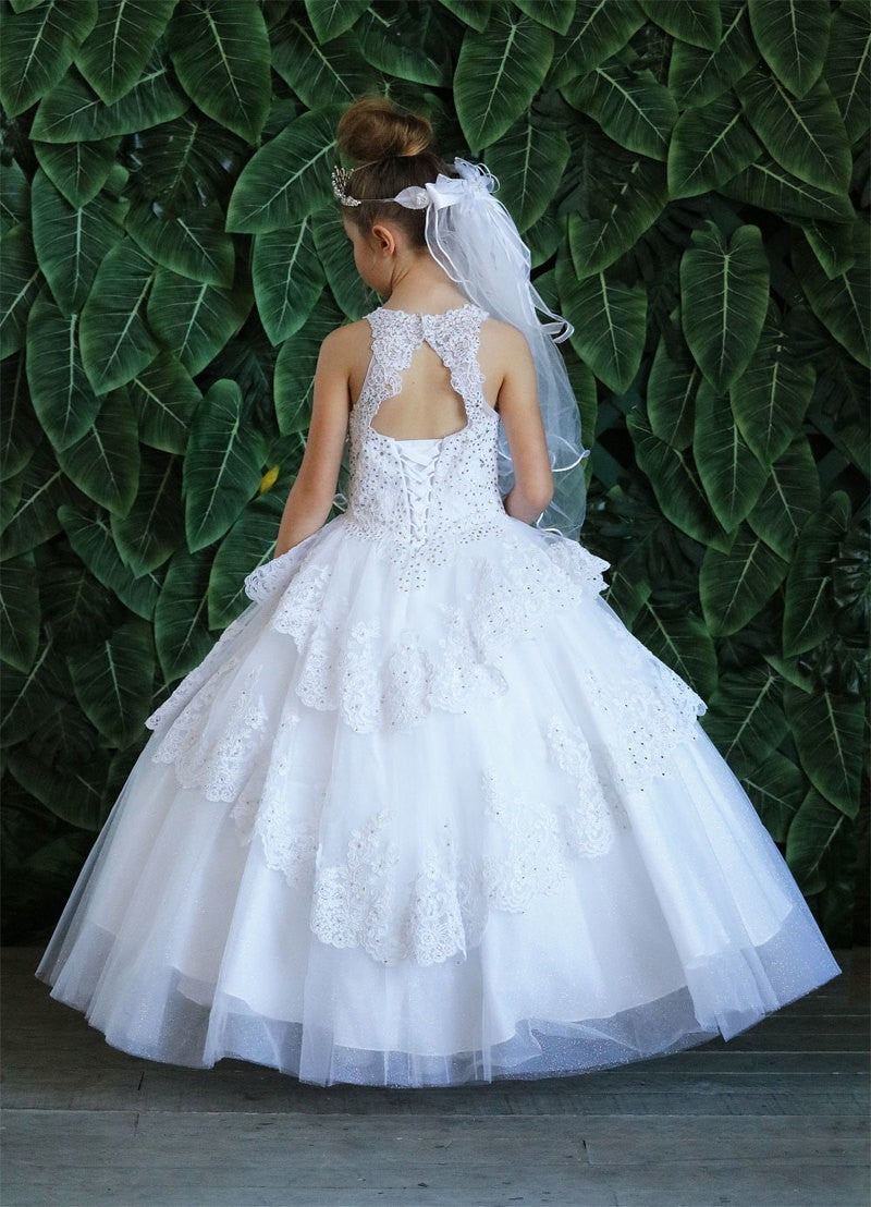 Voluminous full-length ball gown skirt displaying a distinct textured contrast of micro-pleated crystal tulle on Calla Collection KY-224