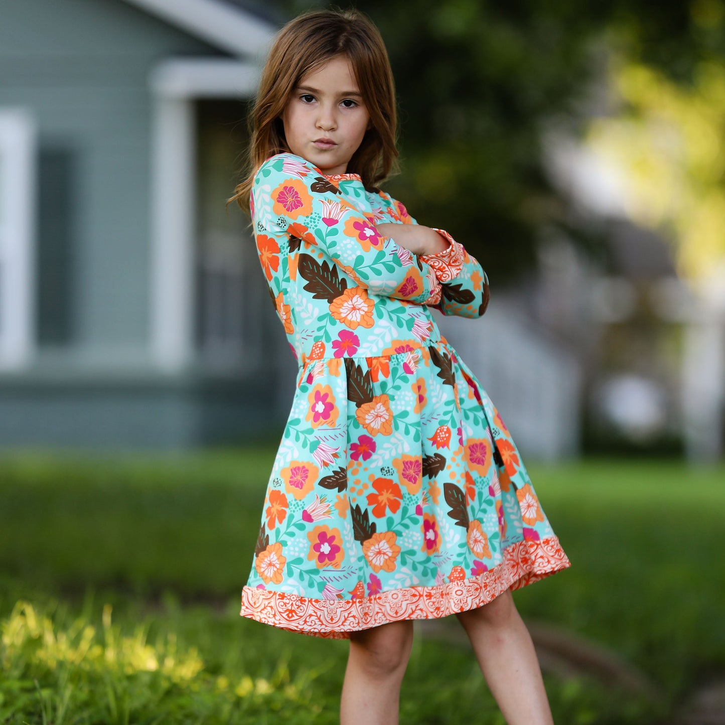 AnnLoren Little & Big Girls Boutique Autumn Leaves Floral Cotton Long Sleeve Dress sz 2/3T-11/12