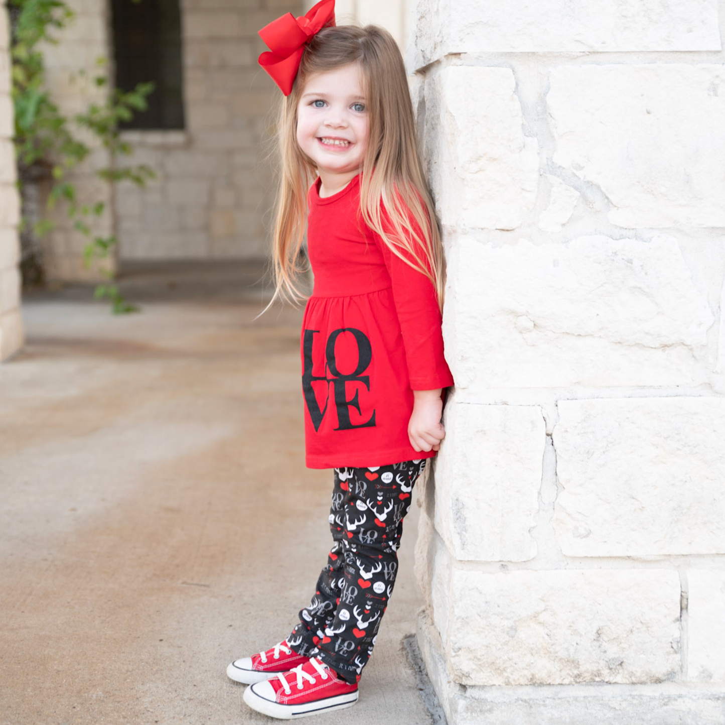 Girls Valentine's Day LOVE Red Long Sleeve Tunic Leggings & Scarf Clothing Set