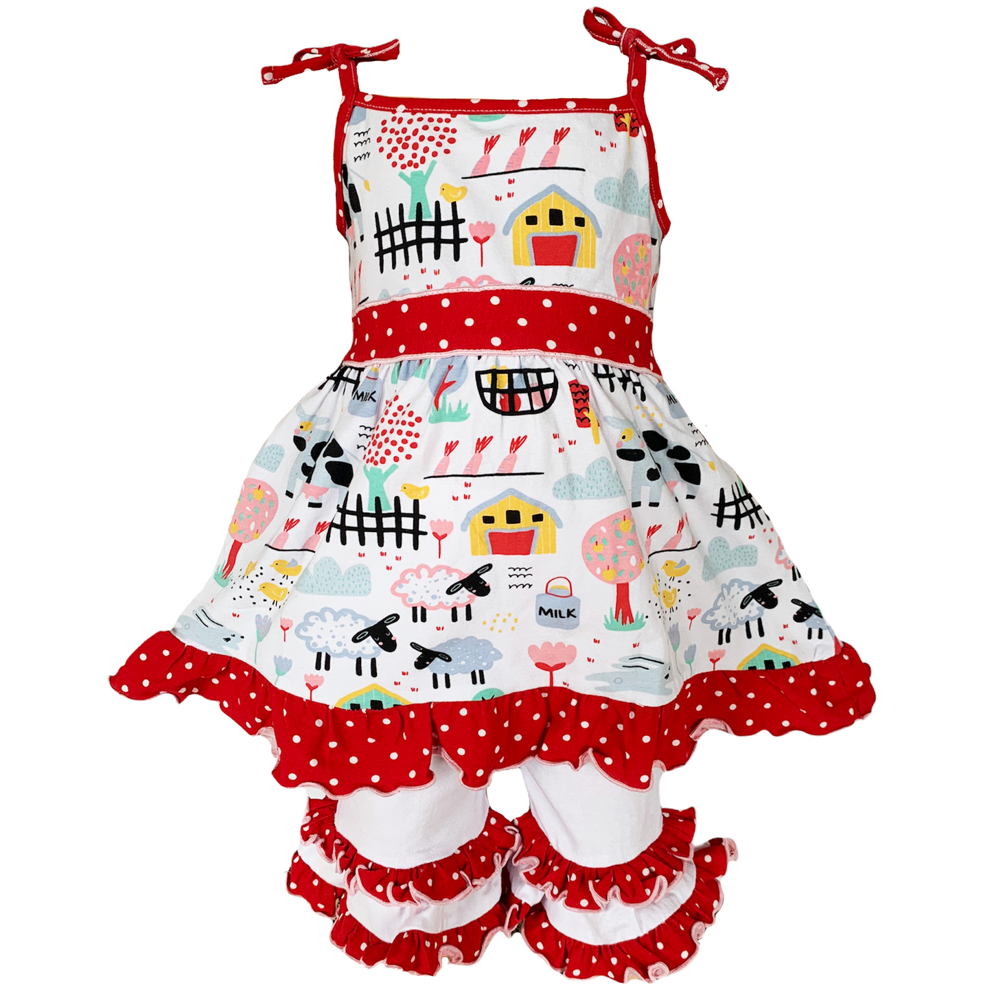 AnnLoren Little & Big Girls Farm Animals Dress and Capri Ruffle Leggings Outfit