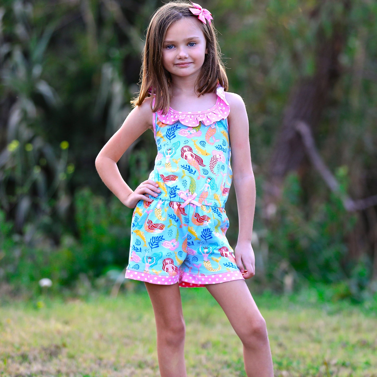 AnnLoren Girls Boutique Nautical Mermaid Jumpsuit Spring Summer Romper