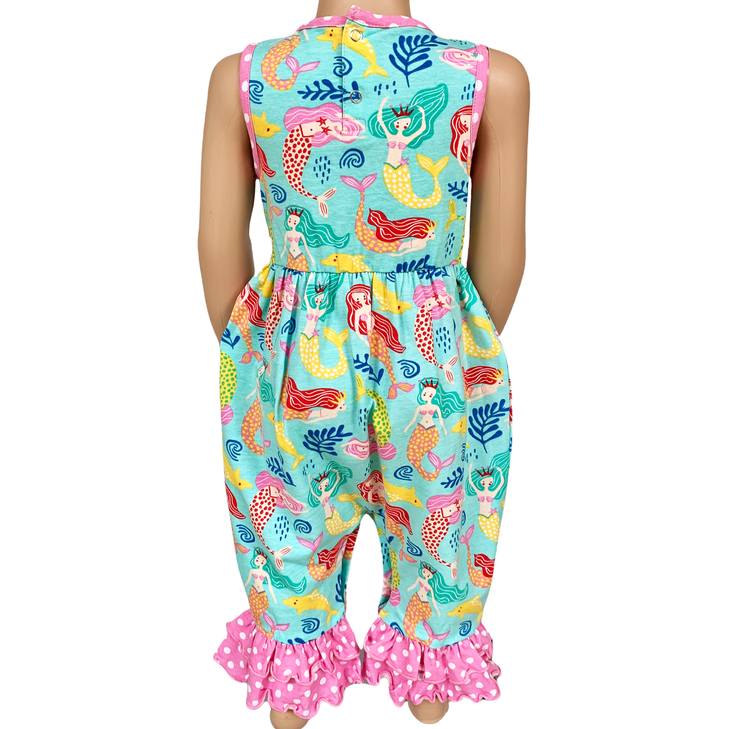 AnnLoren Baby Girls' Boutique Nautical Mermaid Sea Creatures Polka Dot Romper