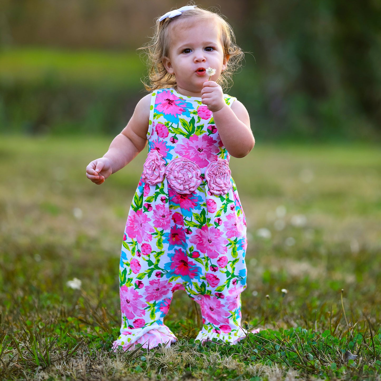 AnnLoren Springtime Easter Floral Baby/Toddler Girls Cotton Knit Romper