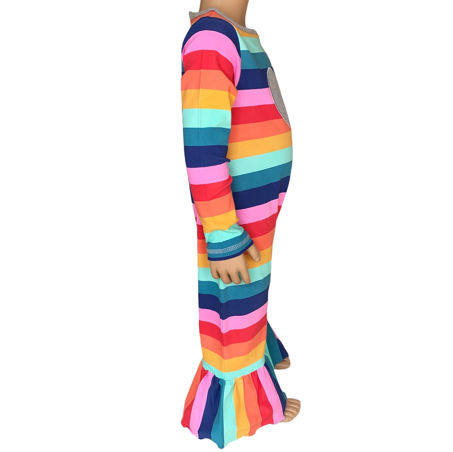 AnnLoren Girls Long Sleeve Rainbow Hearts Baby Toddler Romper One Piece