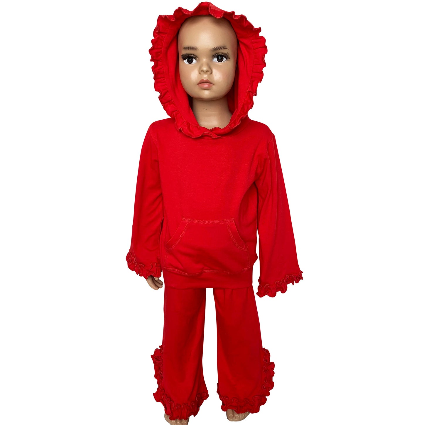 AnnLoren Girls Red Ruffle Hoodie 2 Pc Fashion Track Suit sz 9/10