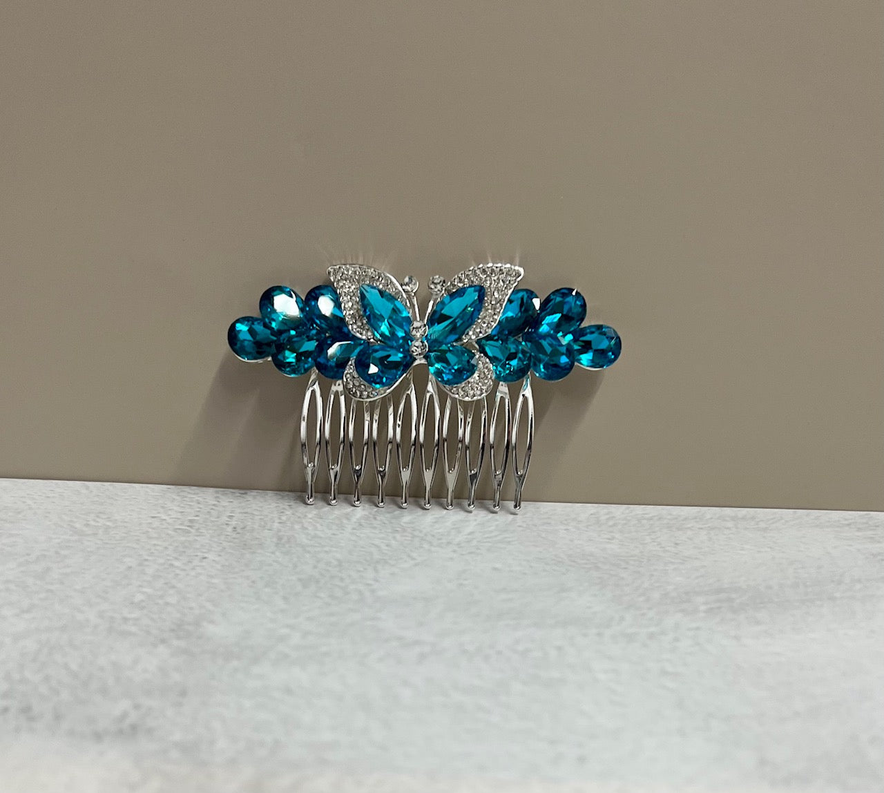 Turquoise Calla Collection butterfly design hair comb, elegant hairpin with intricate floral pattern, perfect for special occasions.