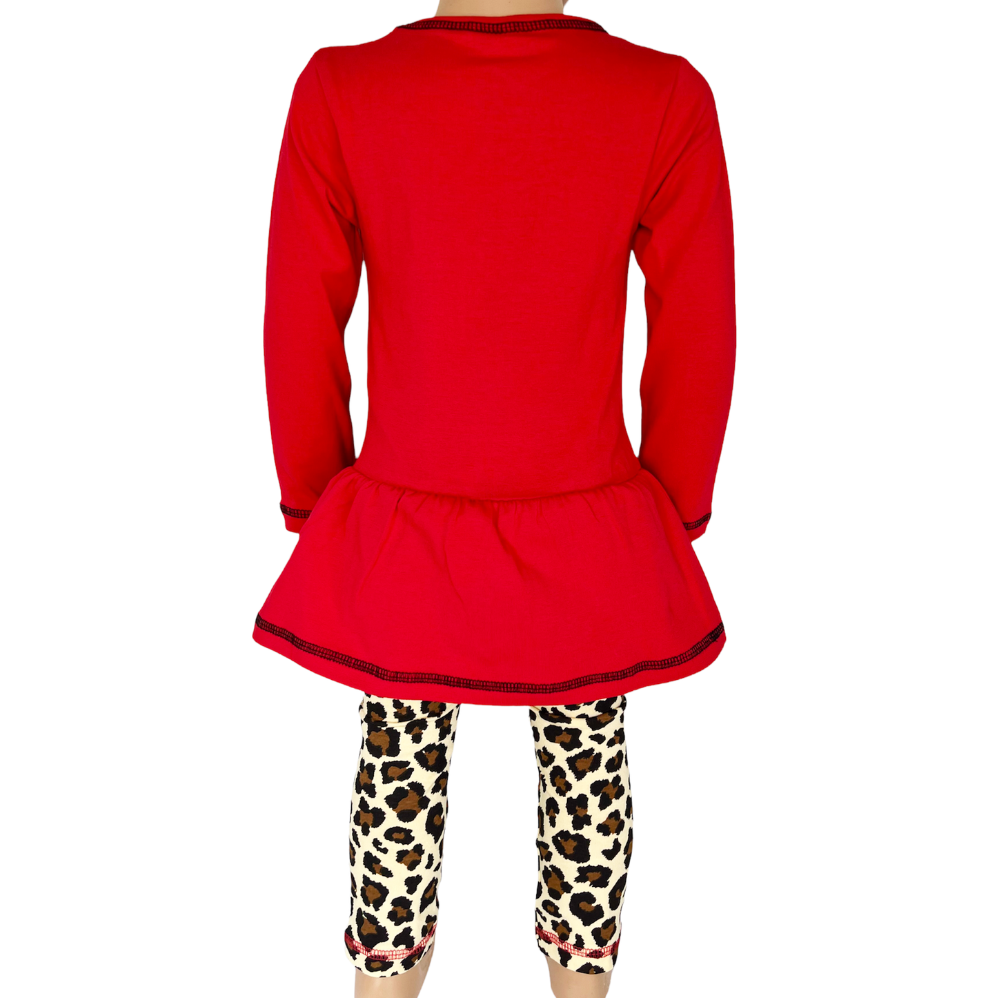 AnnLoren Girls Winter Leopard Heart Holiday Dress Tunic & Leggings Set Outfit