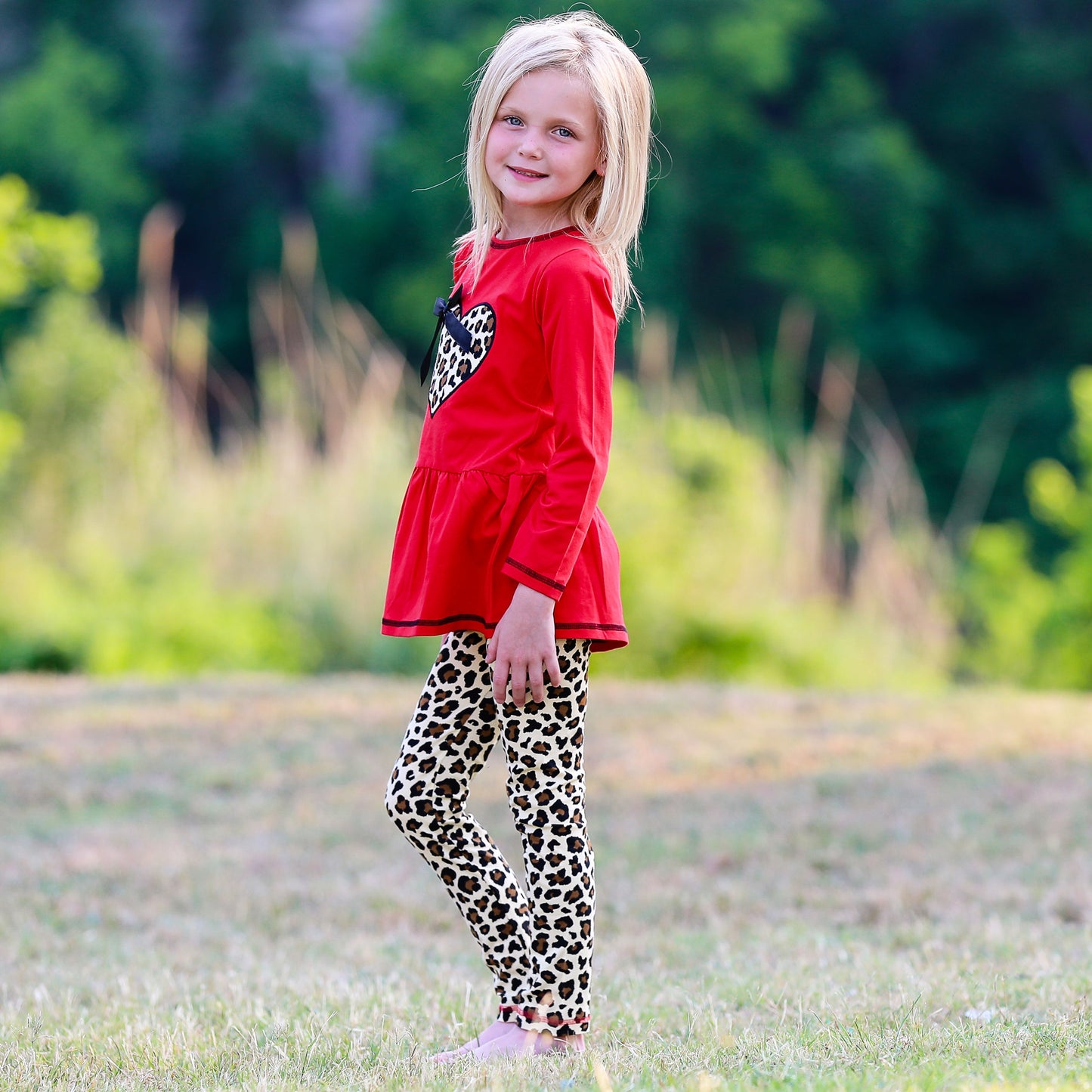 AnnLoren Girls Winter Leopard Heart Holiday Dress Tunic & Leggings Set Outfit