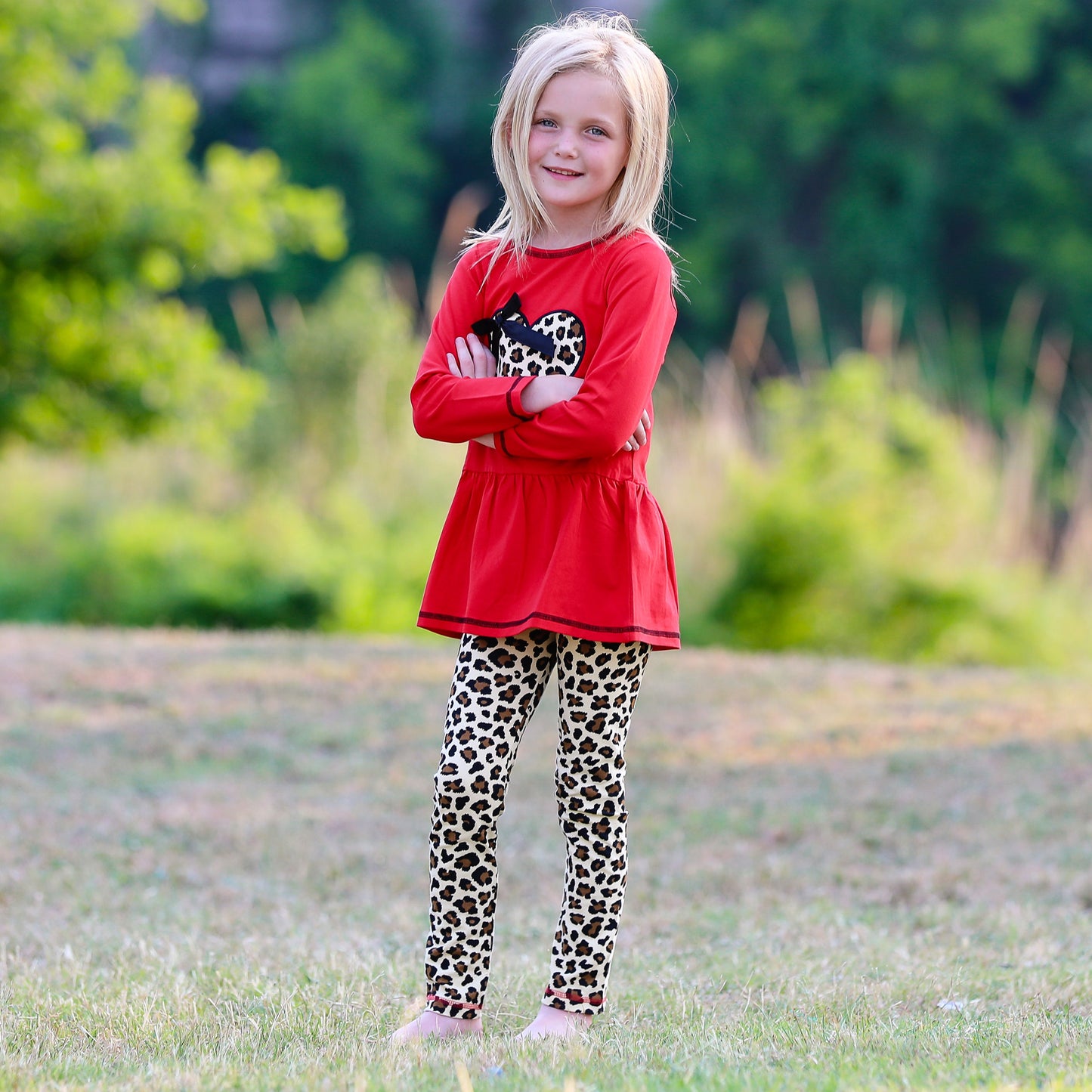 AnnLoren Girls Winter Leopard Heart Holiday Dress Tunic & Leggings Set Outfit