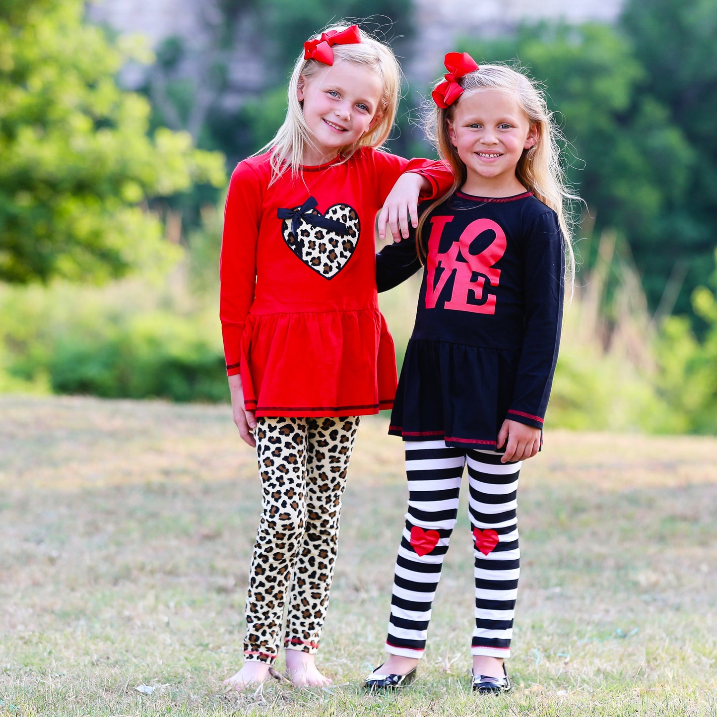 AnnLoren Girls Winter Leopard Heart Holiday Dress Tunic & Leggings Set Outfit