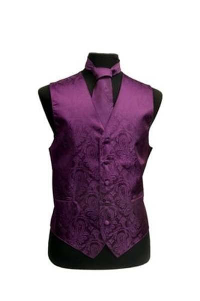 Fully assembled wedding party look highlighting the coordinating capabilities of the VS-278 - MAN MORE paisley series.