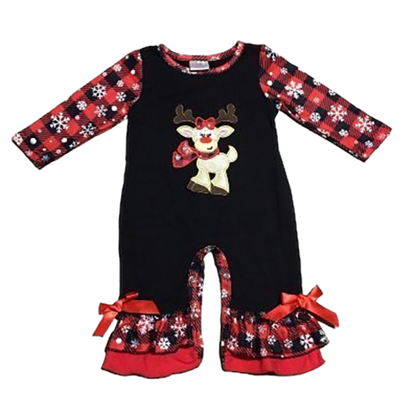 Baby Girls Christmas Plaid Reindeer Snowflakes Holiday Romper