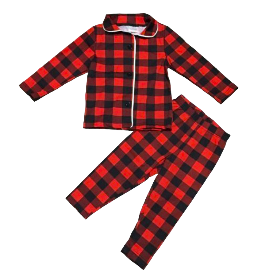 Unisex Red & Black Plaid 2 piece Pajamas