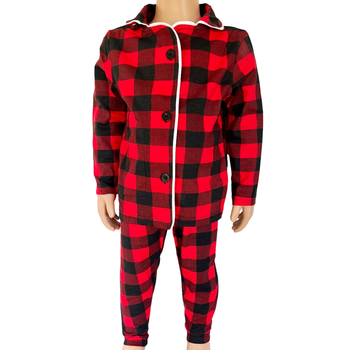 Unisex Red & Black Plaid 2 piece Pajamas