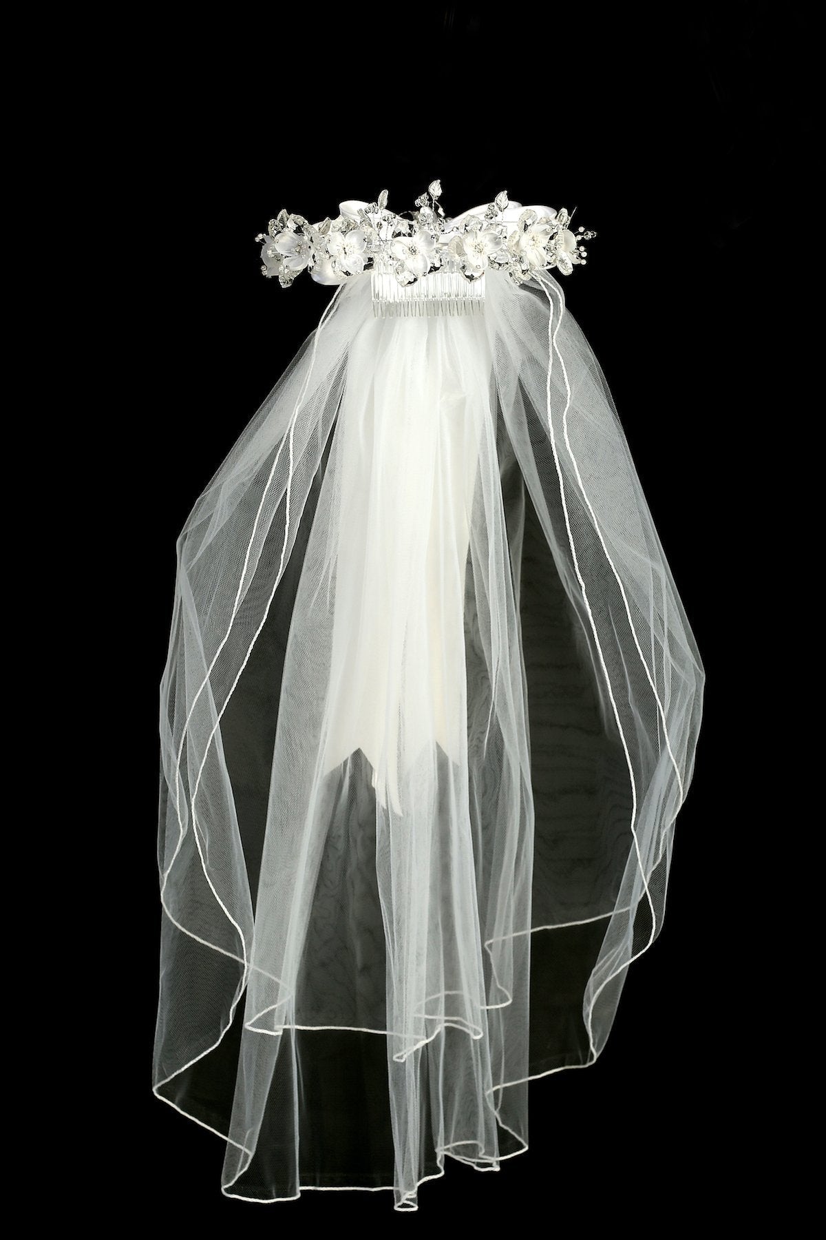 Accessories - White Flower Rhinestone Crown Veil