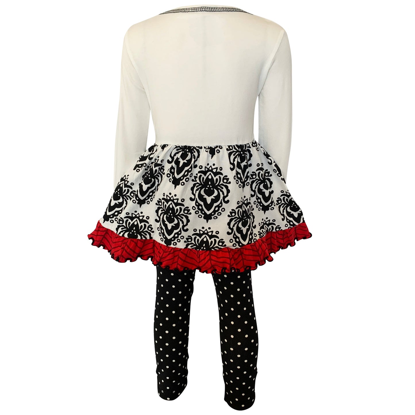AnnLoren Girls Winter Damask Holiday Polka Dot Herringbone Dress Tunic & Leggings Set