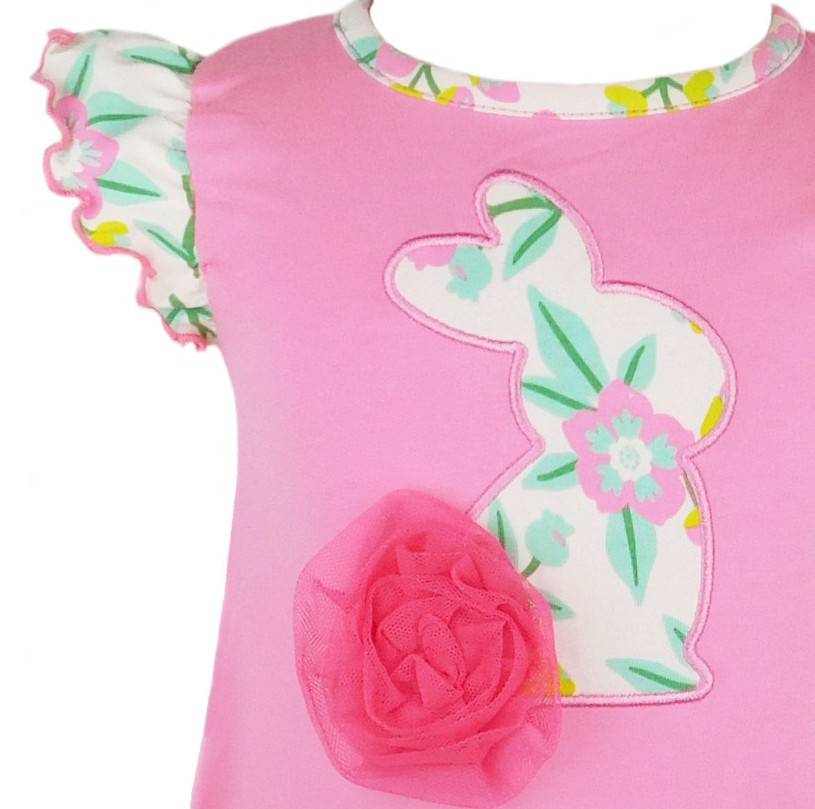 AnnLoren Pink Easter Bunny Baby Girls' Romper Floral Ruffles Holiday Outfit Playsuit