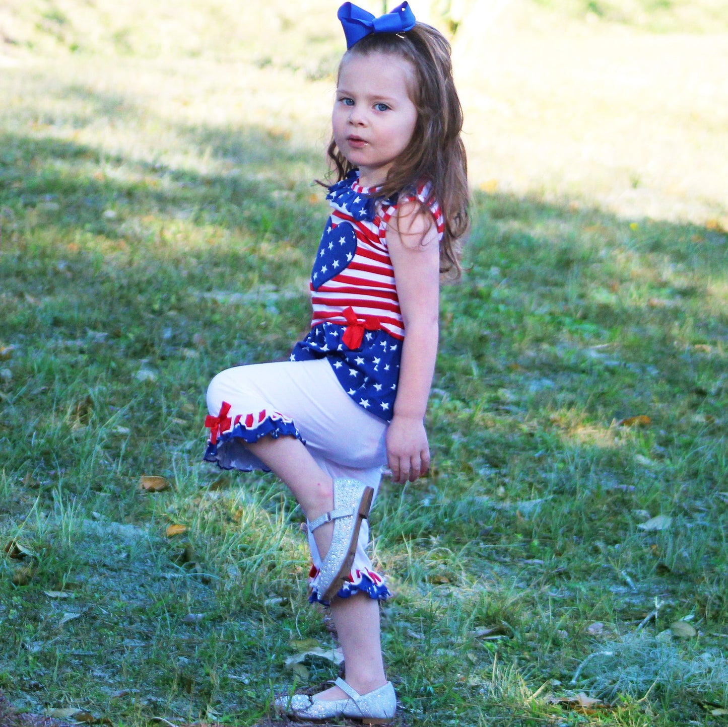 AnnLoren Big Little Girls' 4th of July Star Heart Tunic Leggings Toddler Holiday Clothing