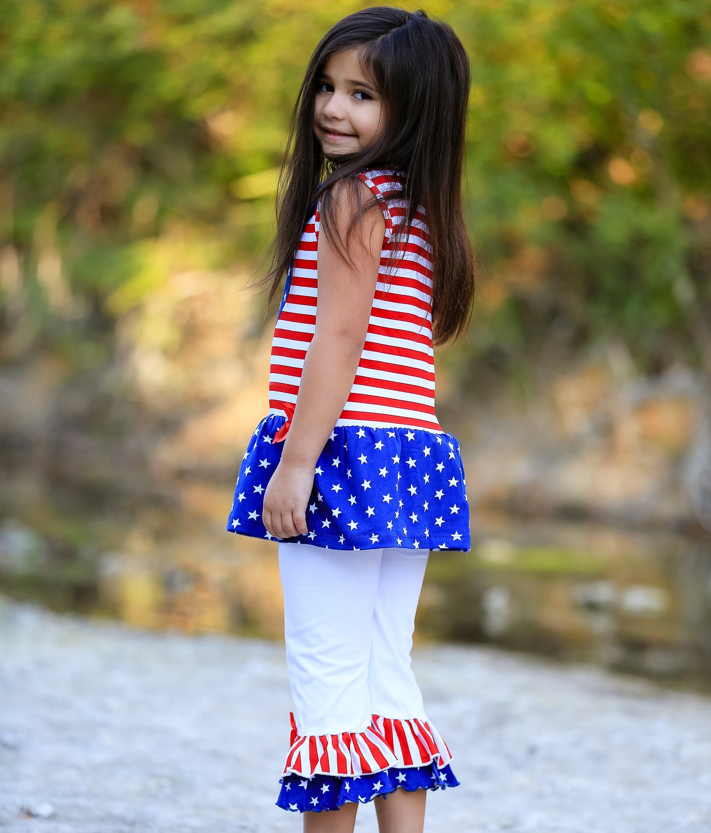 AnnLoren Big Little Girls' 4th of July Star Heart Tunic Leggings Toddler Holiday Clothing