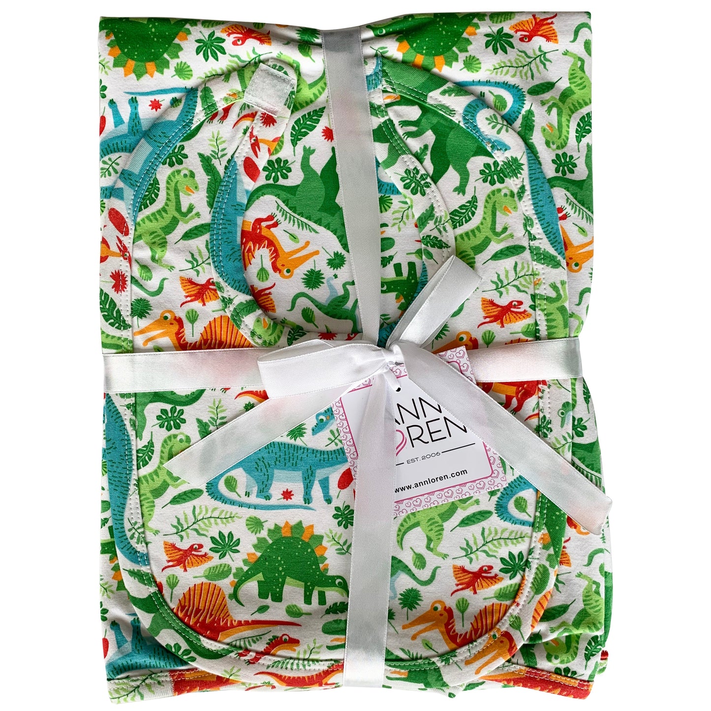 AnnLoren Baby Toddler Boy Dinosaur Blanket & Bib Gift Set 2 pc Knit Cotton