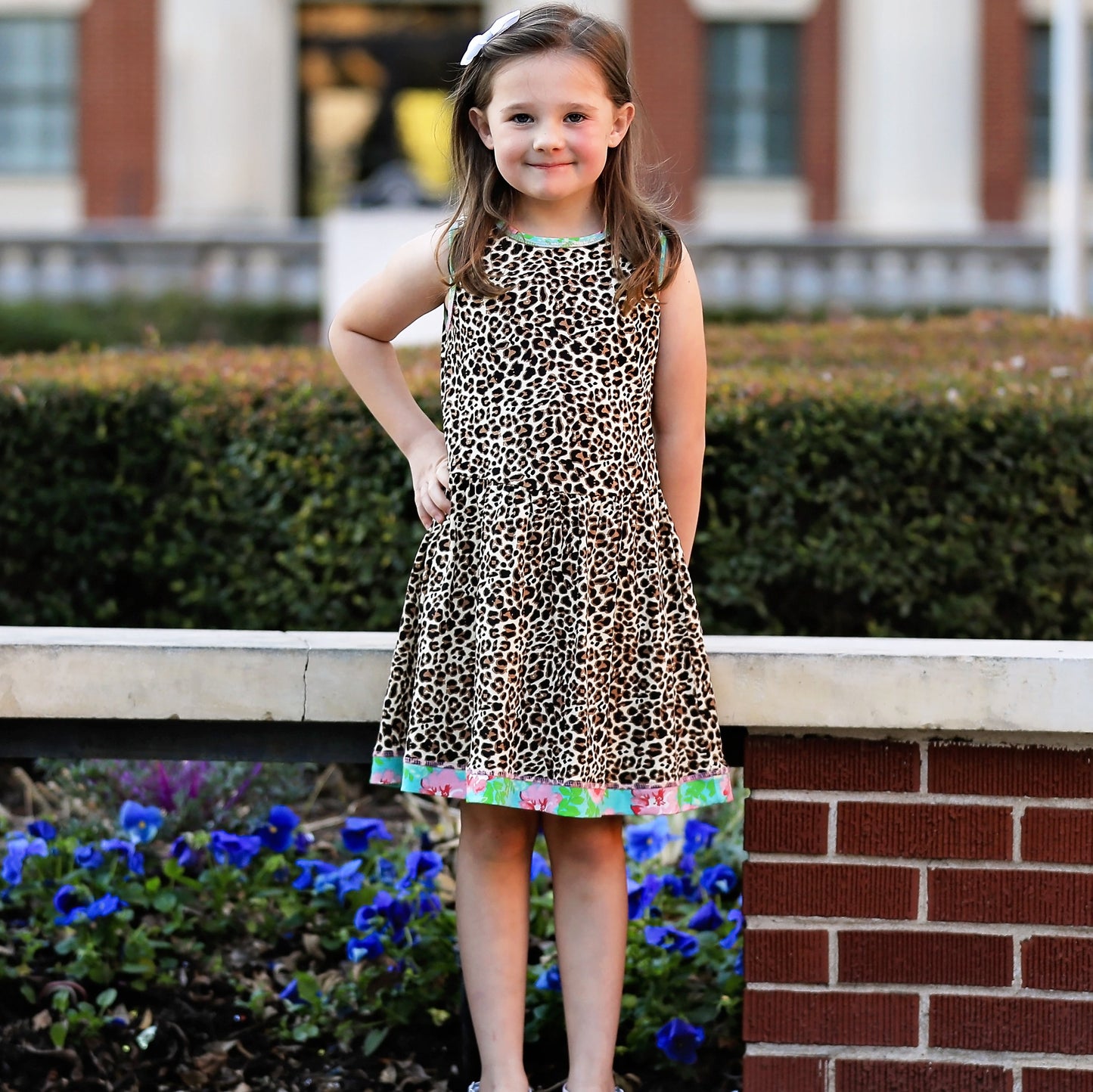 AnnLoren Little & Big Girls Spring Leopard Rose Floral Sleeveless Boutique Dress