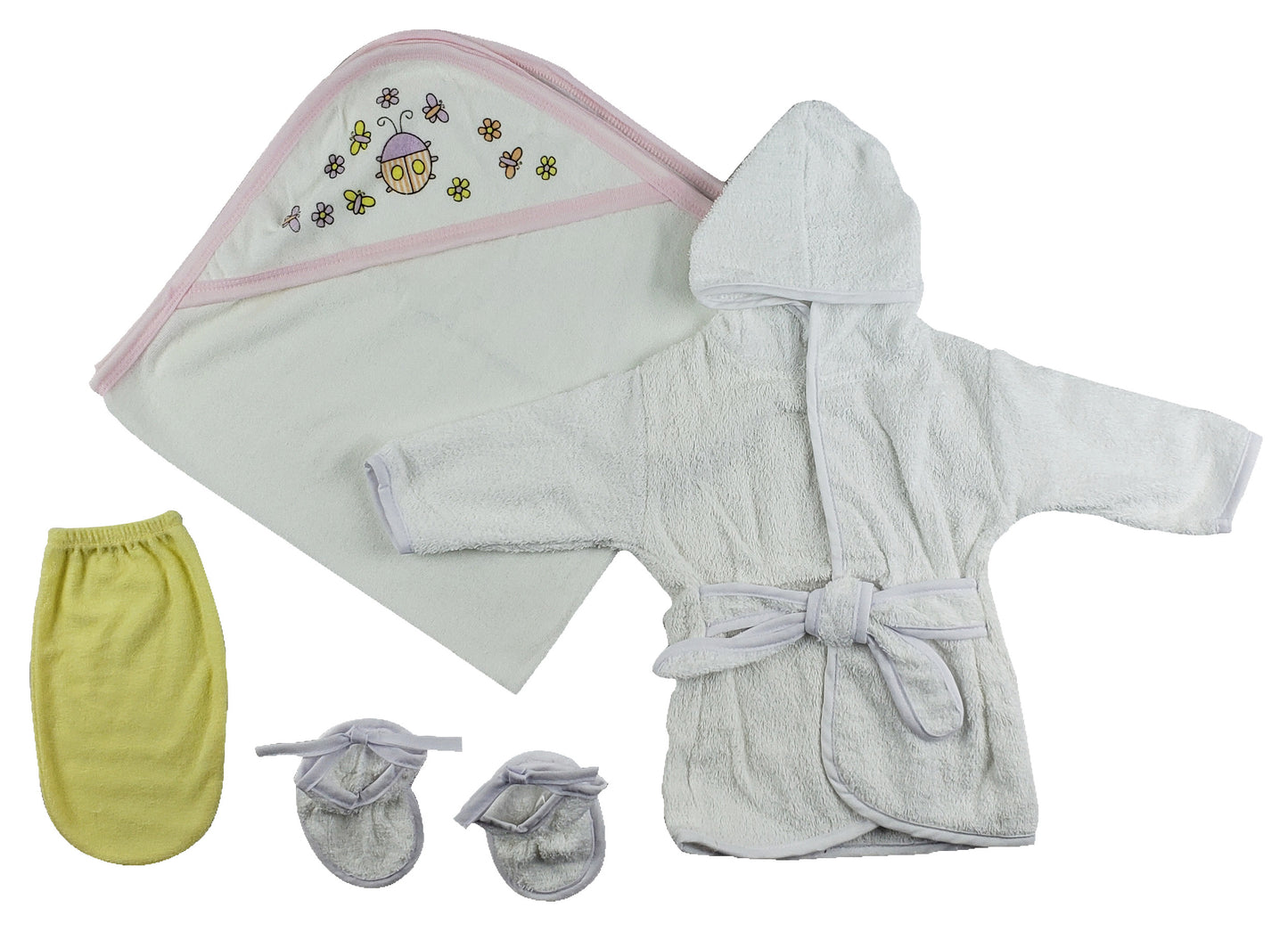 Girls Infant Robe, Hooded Towel and Washcloth Mitt - 3 pc Set CS_0002