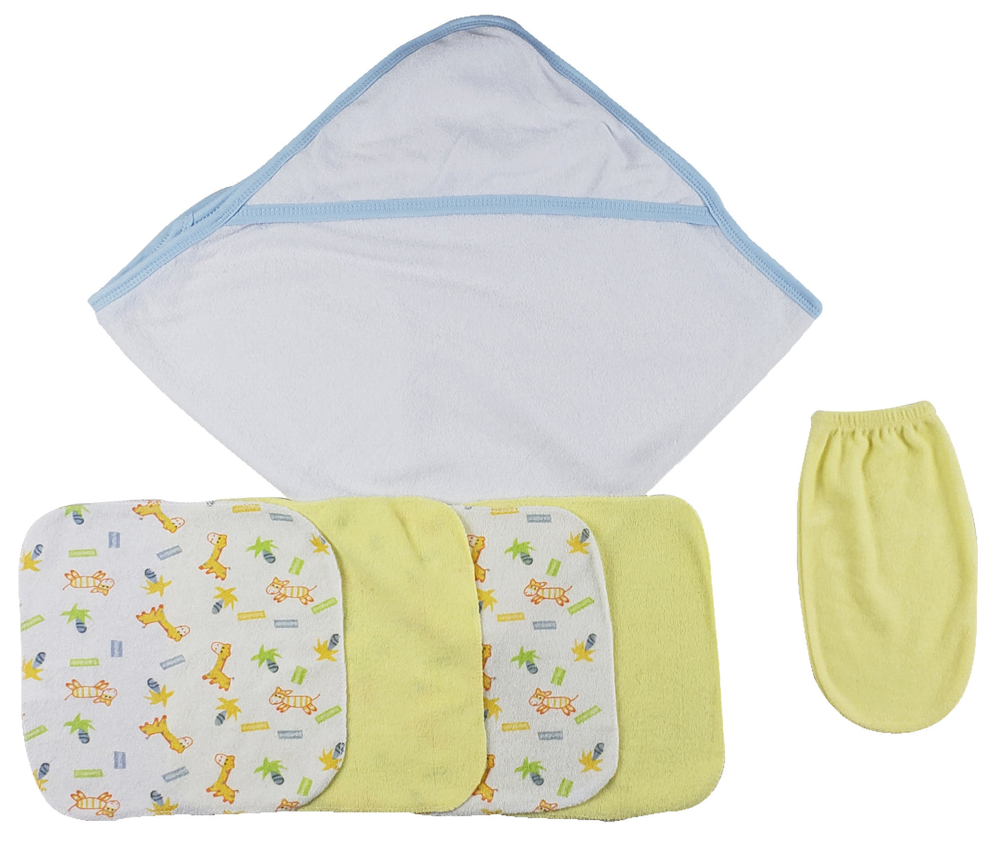 Blue Hooded Towel, Washcloths and Hand Washcloth Mitt - 6 pc Set CS_0006