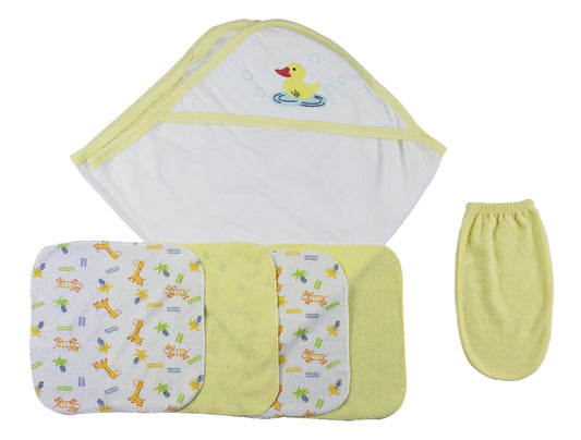 Yellow Hooded Towel, Washcloths and Hand Washcloth Mitt - 6 pc Set  CS_0012