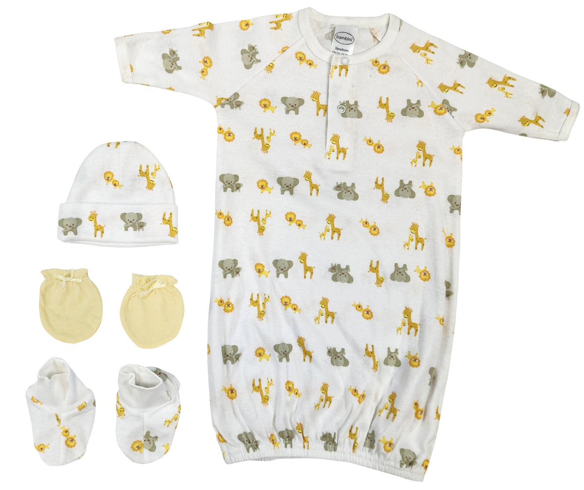 Newborn Baby Boy, Girl, Unisex Infant Gown, Caps, Booties, Mittens - 4 pc NC_0253