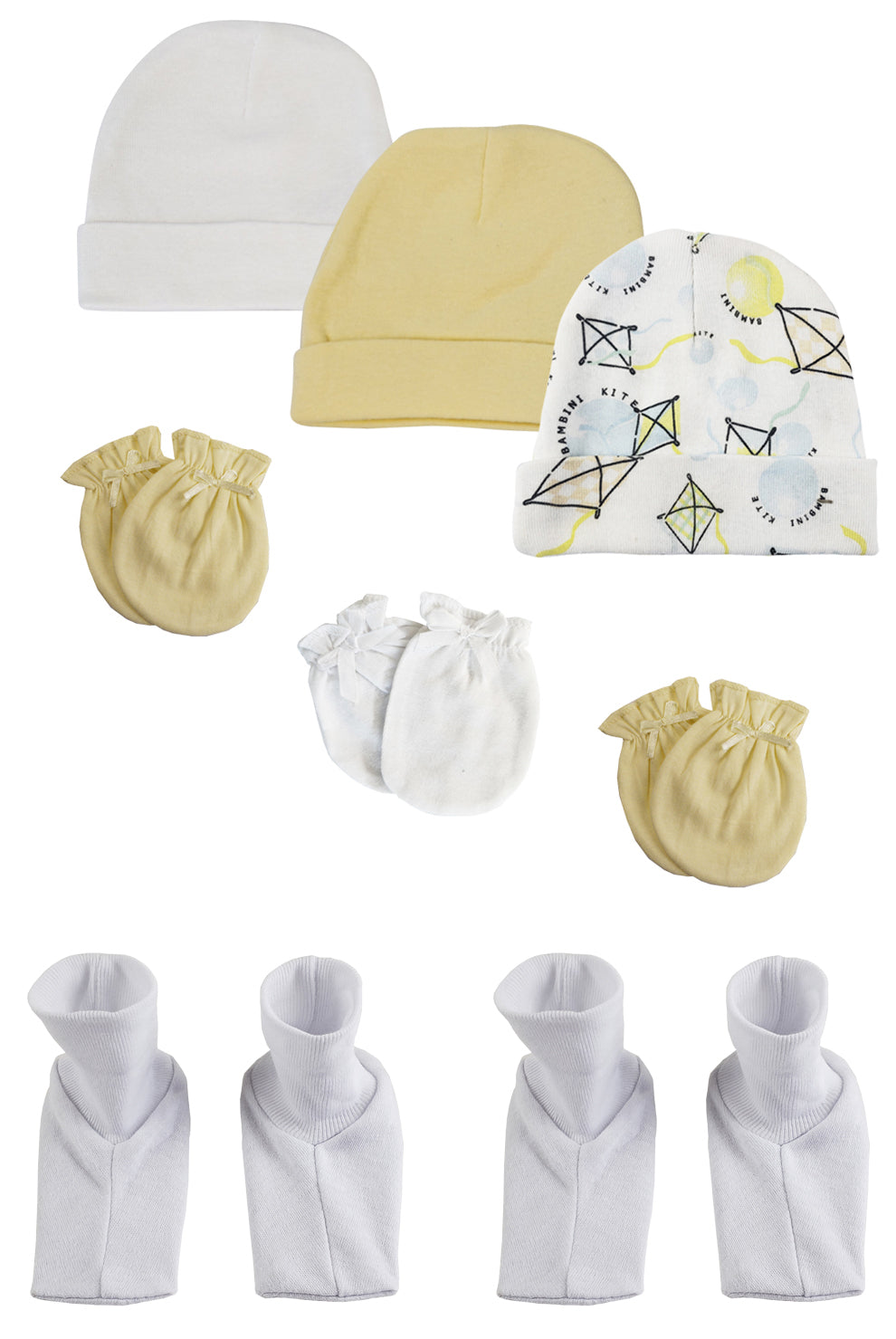 Baby Boy, Baby Girl, Unisex Infant Caps, Booties and Mittens (Pack of 8) NC_0330