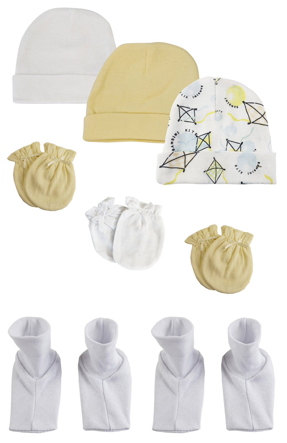 Baby Boy, Baby Girl, Unisex Infant Caps, Booties and Mittens (Pack of 8) NC_0363