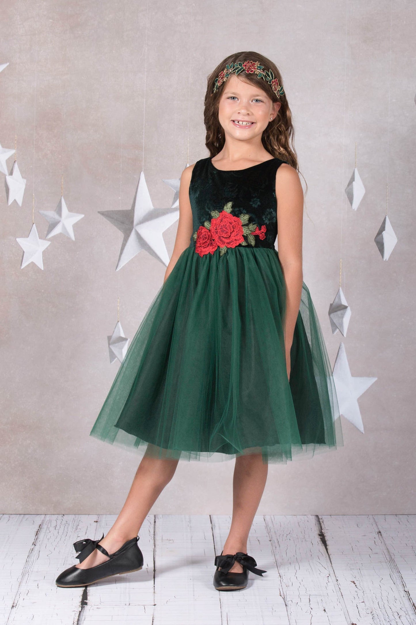 396- Velvet Rose Patch Girl Dress