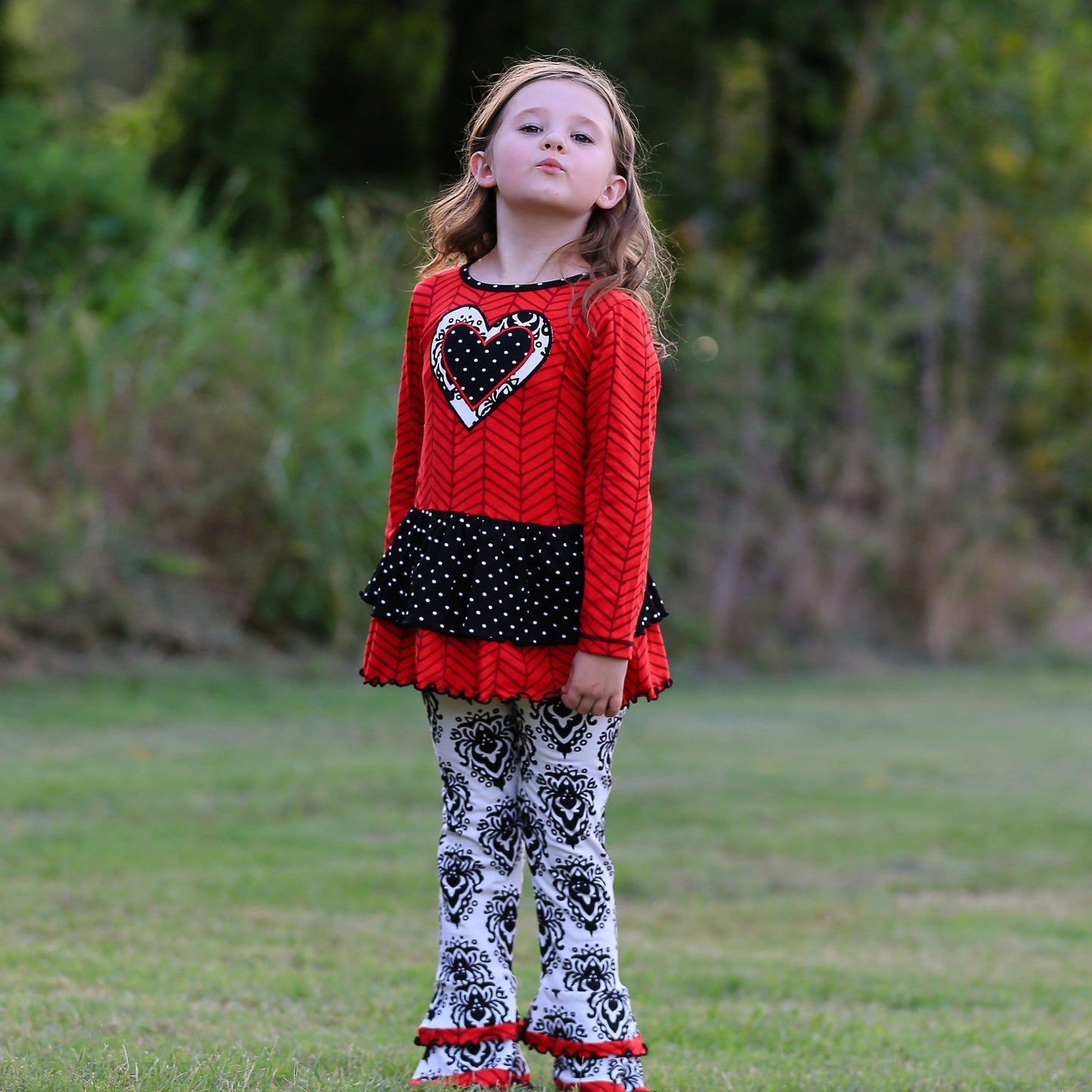 Black Damask Cream Herringbone Tunic And Legging Set 2T-10 - Mommies Best Mall