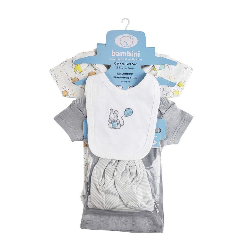 5-Piece Pastel Interlock Short Sleeve Bunny and Giraffe (NB)-Bambini-Baby Clothes,Baby Set