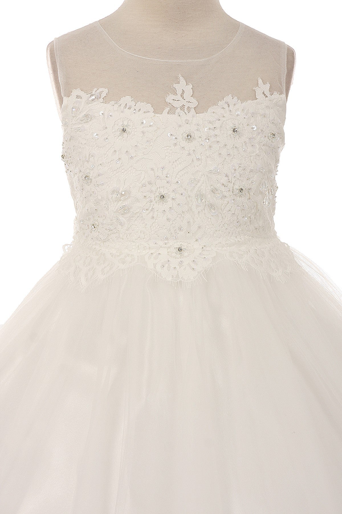 7007- Lace Applique Illusion Bateau Dress