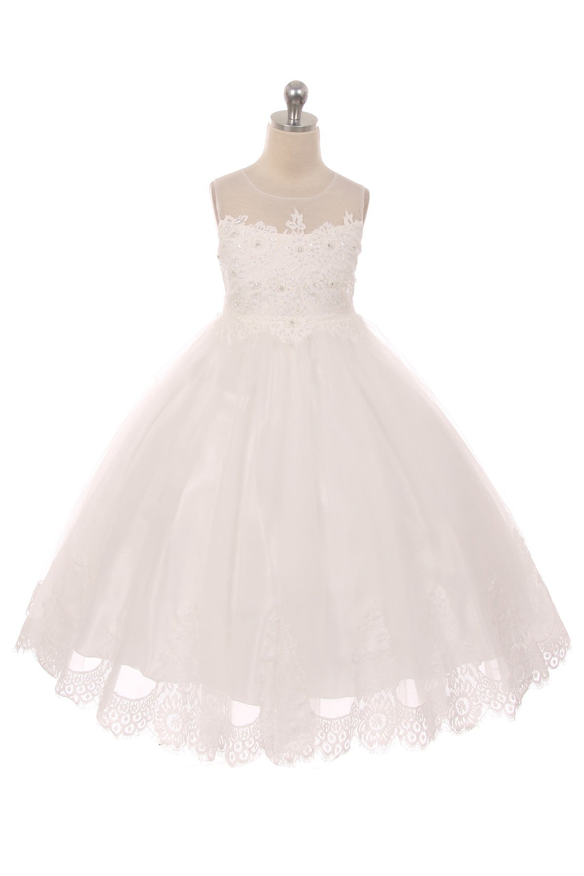 7007- Lace Applique Illusion Bateau Dress
