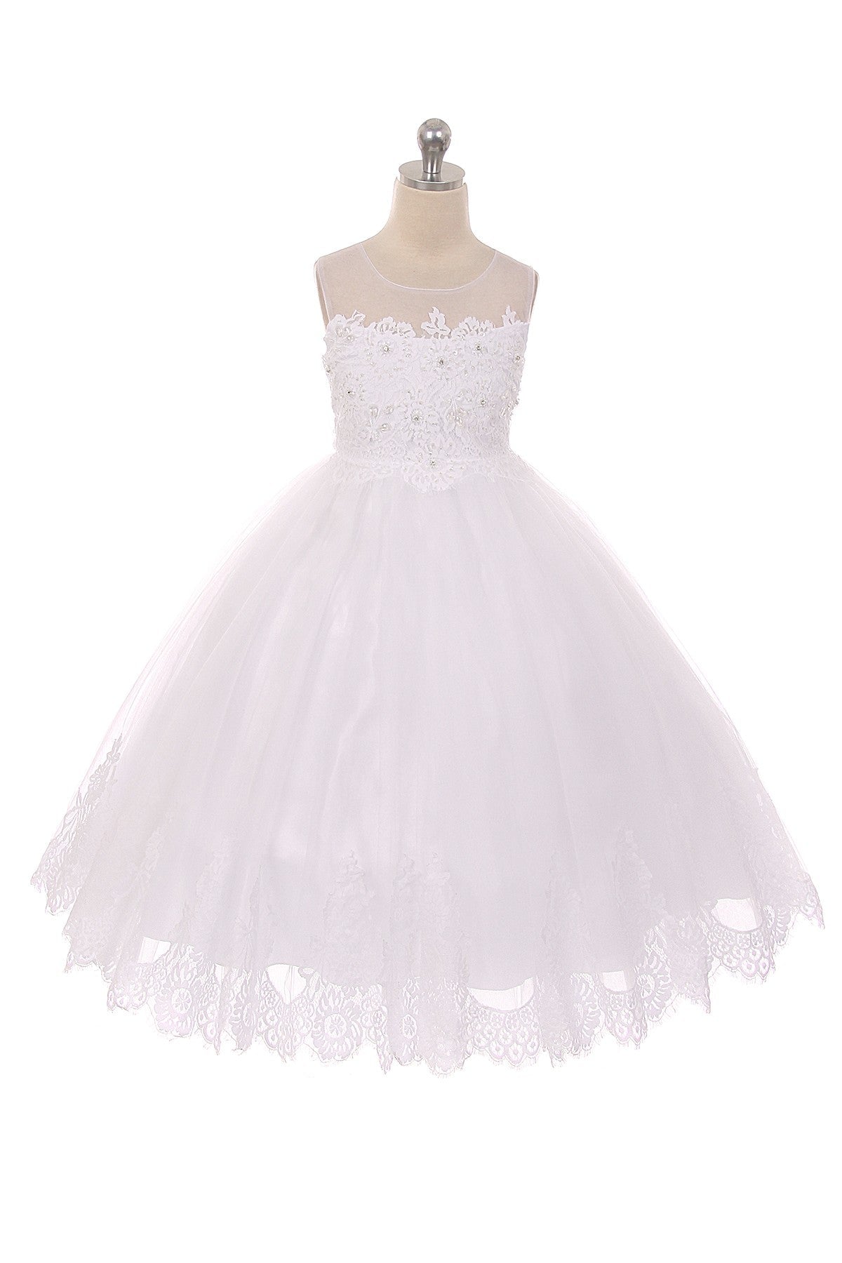7007- Lace Applique Illusion Bateau Dress