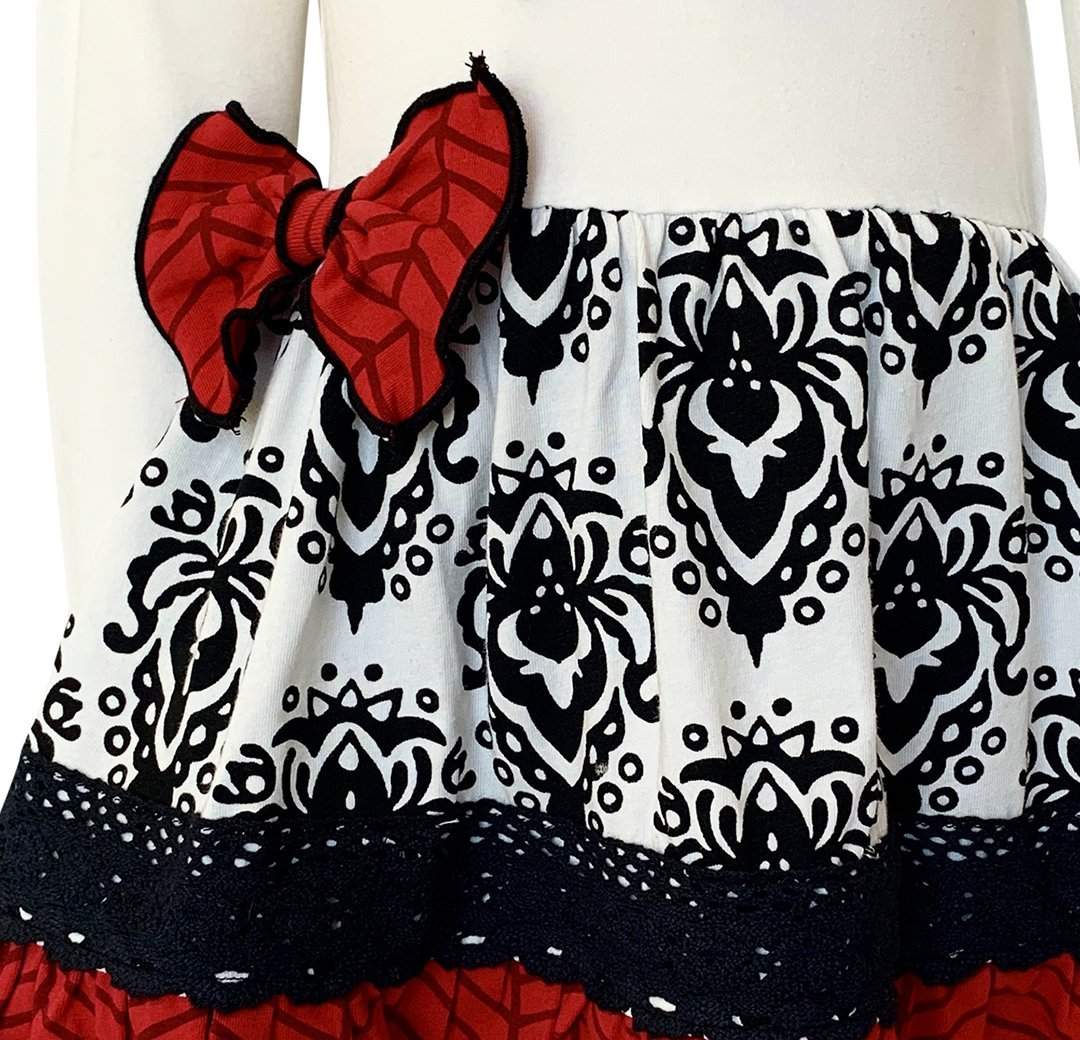 Black Damask Cream Herringbone Dress Tunic Set 2T-10-AnnLoren-2-3T,4-5T,6,7-8,9-10,ANNLOREN,Black,Christmas,Clothing Sets,Cream,Fall & Winter,Fall & Winter 2020,Red,Valentine's Day,Vintage